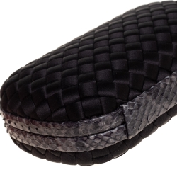 Pre Owned Bottega Veneta Black Satin and Snakeskin Trim Knot Clutch
