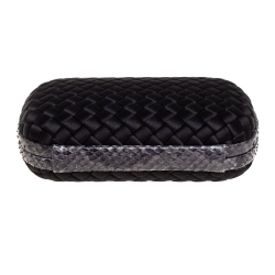 Pre Owned Bottega Veneta Black Satin and Snakeskin Trim Knot Clutch