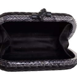Pre Owned Bottega Veneta Black Satin and Snakeskin Trim Knot Clutch