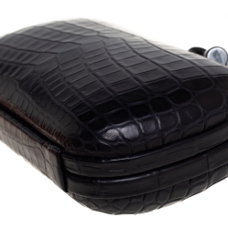 Pre Owned Bottega Veneta Black Croc Knot Clutch
