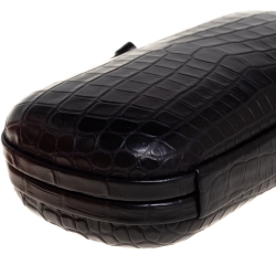 Pre Owned Bottega Veneta Black Croc Knot Clutch