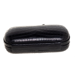 Pre Owned Bottega Veneta Black Croc Knot Clutch