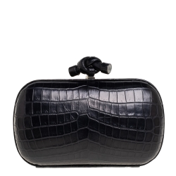 Pre Owned Bottega Veneta Black Croc Knot Clutch