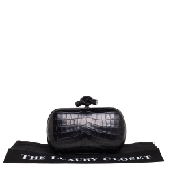 Pre Owned Bottega Veneta Black Croc Knot Clutch