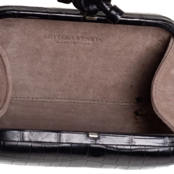 Pre Owned Bottega Veneta Black Croc Knot Clutch