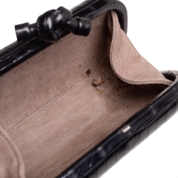 Pre Owned Bottega Veneta Black Croc Knot Clutch