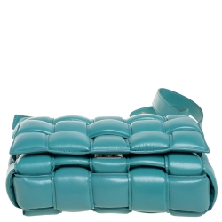 Pre Owned Bottega Veneta Turquoise Padded Leather Cassette Crossbody Bag