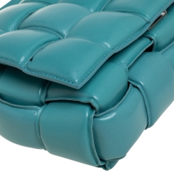Pre Owned Bottega Veneta Turquoise Padded Leather Cassette Crossbody Bag