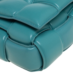 Pre Owned Bottega Veneta Turquoise Padded Leather Cassette Crossbody Bag