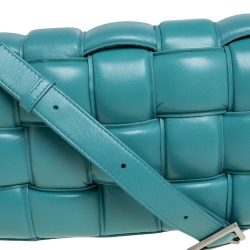 Pre Owned Bottega Veneta Turquoise Padded Leather Cassette Crossbody Bag