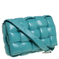Pre Owned Bottega Veneta Turquoise Padded Leather Cassette Crossbody Bag