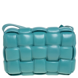 Pre Owned Bottega Veneta Turquoise Padded Leather Cassette Crossbody Bag