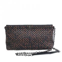 Pre Owned Bottega Veneta Two Tone Leather Intrecciato Crossbody