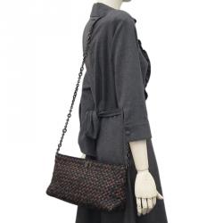 Pre Owned Bottega Veneta Two Tone Leather Intrecciato Crossbody