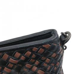 Pre Owned Bottega Veneta Two Tone Leather Intrecciato Crossbody