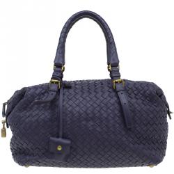 Pre Owned Bottega Veneta Purple Woven Leather Small Montaigne Satchel
