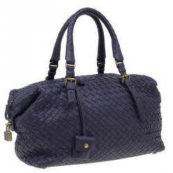 Pre Owned Bottega Veneta Purple Woven Leather Small Montaigne Satchel