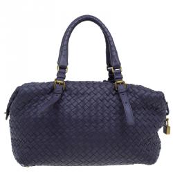 Pre Owned Bottega Veneta Purple Woven Leather Small Montaigne Satchel