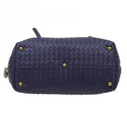 Pre Owned Bottega Veneta Purple Woven Leather Small Montaigne Satchel