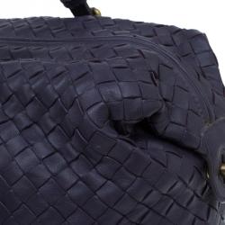 Pre Owned Bottega Veneta Purple Woven Leather Small Montaigne Satchel