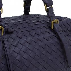 Pre Owned Bottega Veneta Purple Woven Leather Small Montaigne Satchel