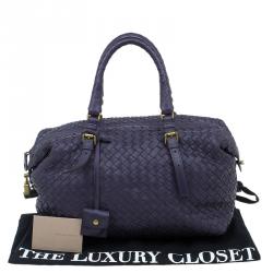 Pre Owned Bottega Veneta Purple Woven Leather Small Montaigne Satchel