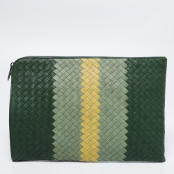 Pre Owned Bottega Veneta Multicolor Intrecciato Leather Top Zip Pouch