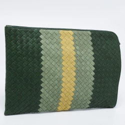 Pre Owned Bottega Veneta Multicolor Intrecciato Leather Top Zip Pouch