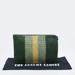 Pre Owned Bottega Veneta Multicolor Intrecciato Leather Top Zip Pouch