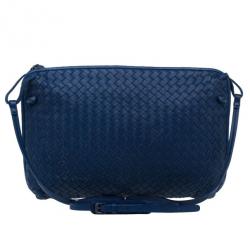 Pre Owned Bottega Veneta Blue Intrecciato Leather Crossbody