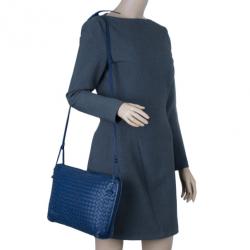Pre Owned Bottega Veneta Blue Intrecciato Leather Crossbody