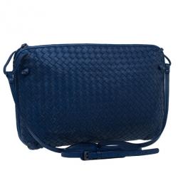Pre Owned Bottega Veneta Blue Intrecciato Leather Crossbody
