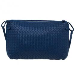 Pre Owned Bottega Veneta Blue Intrecciato Leather Crossbody
