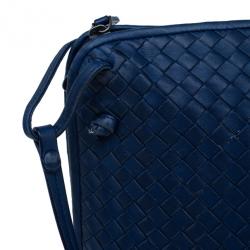 Pre Owned Bottega Veneta Blue Intrecciato Leather Crossbody