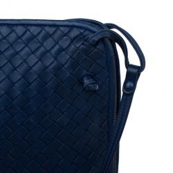Pre Owned Bottega Veneta Blue Intrecciato Leather Crossbody