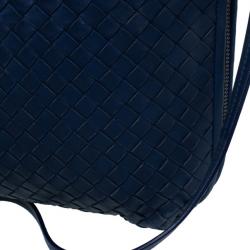 Pre Owned Bottega Veneta Blue Intrecciato Leather Crossbody