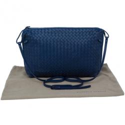 Pre Owned Bottega Veneta Blue Intrecciato Leather Crossbody