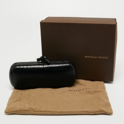 Pre Owned Bottega Veneta Black Crocodile Knot Clutch