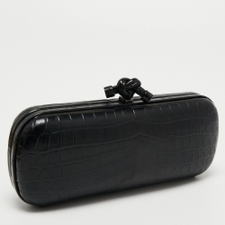 Pre Owned Bottega Veneta Black Crocodile Knot Clutch