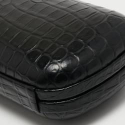 Pre Owned Bottega Veneta Black Crocodile Knot Clutch