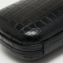 Pre Owned Bottega Veneta Black Crocodile Knot Clutch
