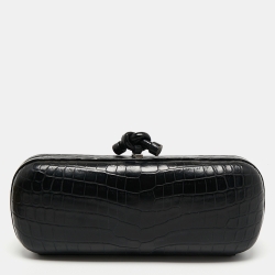 Pre Owned Bottega Veneta Black Crocodile Knot Clutch