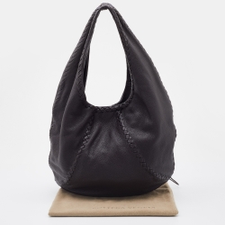 Pre Owned Bottega Veneta Dark Brown Leather Large Baseball Hobo