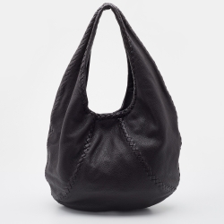 Pre Owned Bottega Veneta Dark Brown Leather Large Baseball Hobo