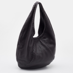 Pre Owned Bottega Veneta Dark Brown Leather Large Baseball Hobo