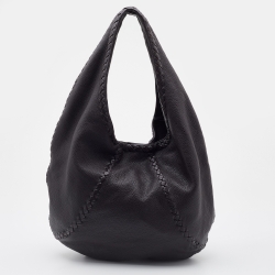 Pre Owned Bottega Veneta Dark Brown Leather Large Baseball Hobo