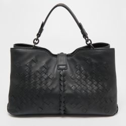Pre Owned Bottega Veneta Black Intrecciato Leather Napolli Tote