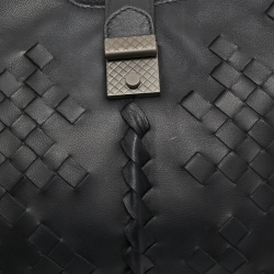 Pre Owned Bottega Veneta Black Intrecciato Leather Napolli Tote