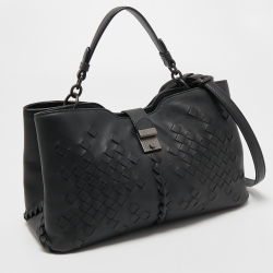 Pre Owned Bottega Veneta Black Intrecciato Leather Napolli Tote