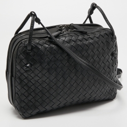 Pre Owned Bottega Veneta Black Intrecciato Leather Nodini Crossbody Bag